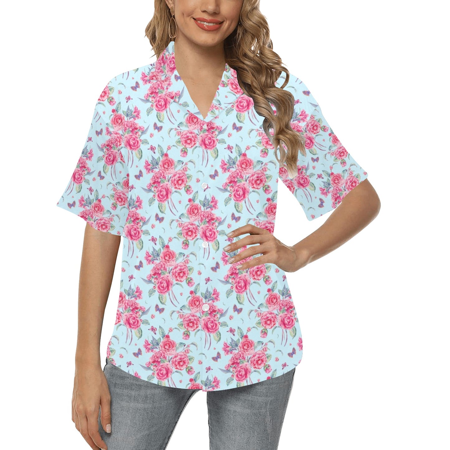 Camellia Pattern Print Design 01 Women's Hawaiian Shirt
