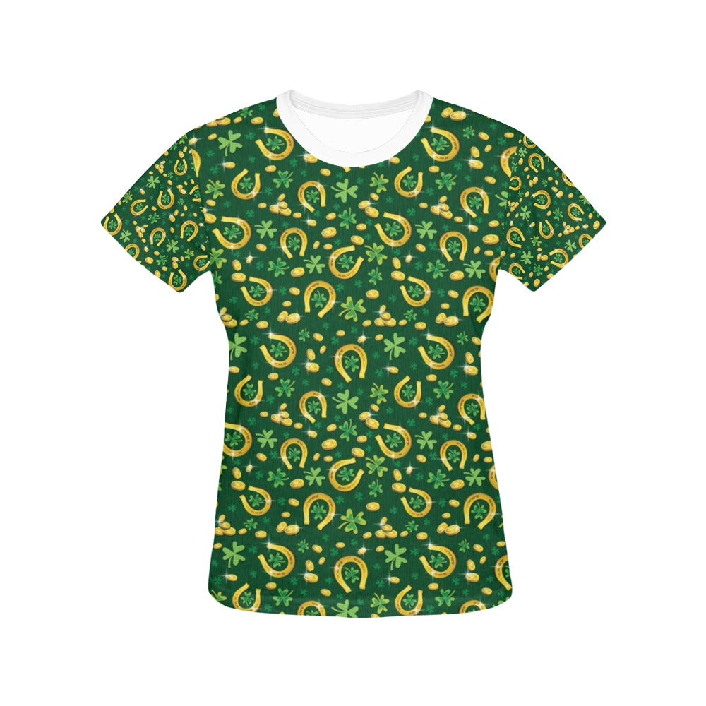 Shamrock Horse Shoes Saint Patrick's Day Print Design LKS307 Women's  T-shirt