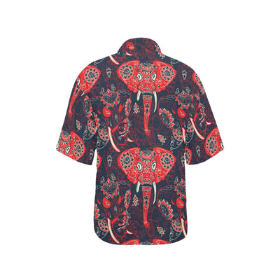 Red Indian Elephant Pattern Women's Hawaiian Shirt