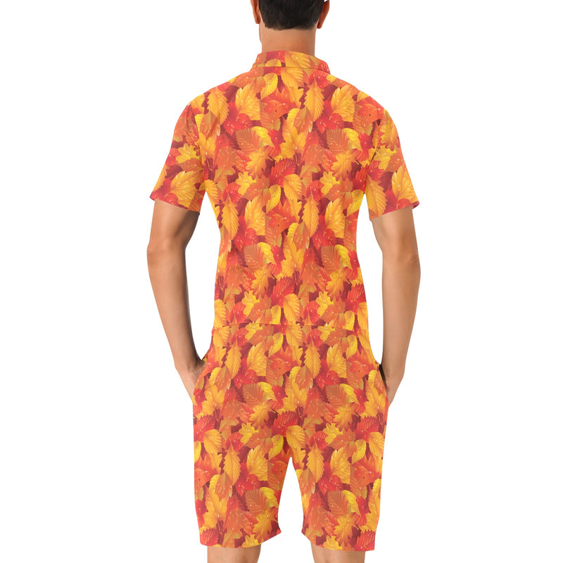 Elm Leave Autum Print Pattern Men's Romper