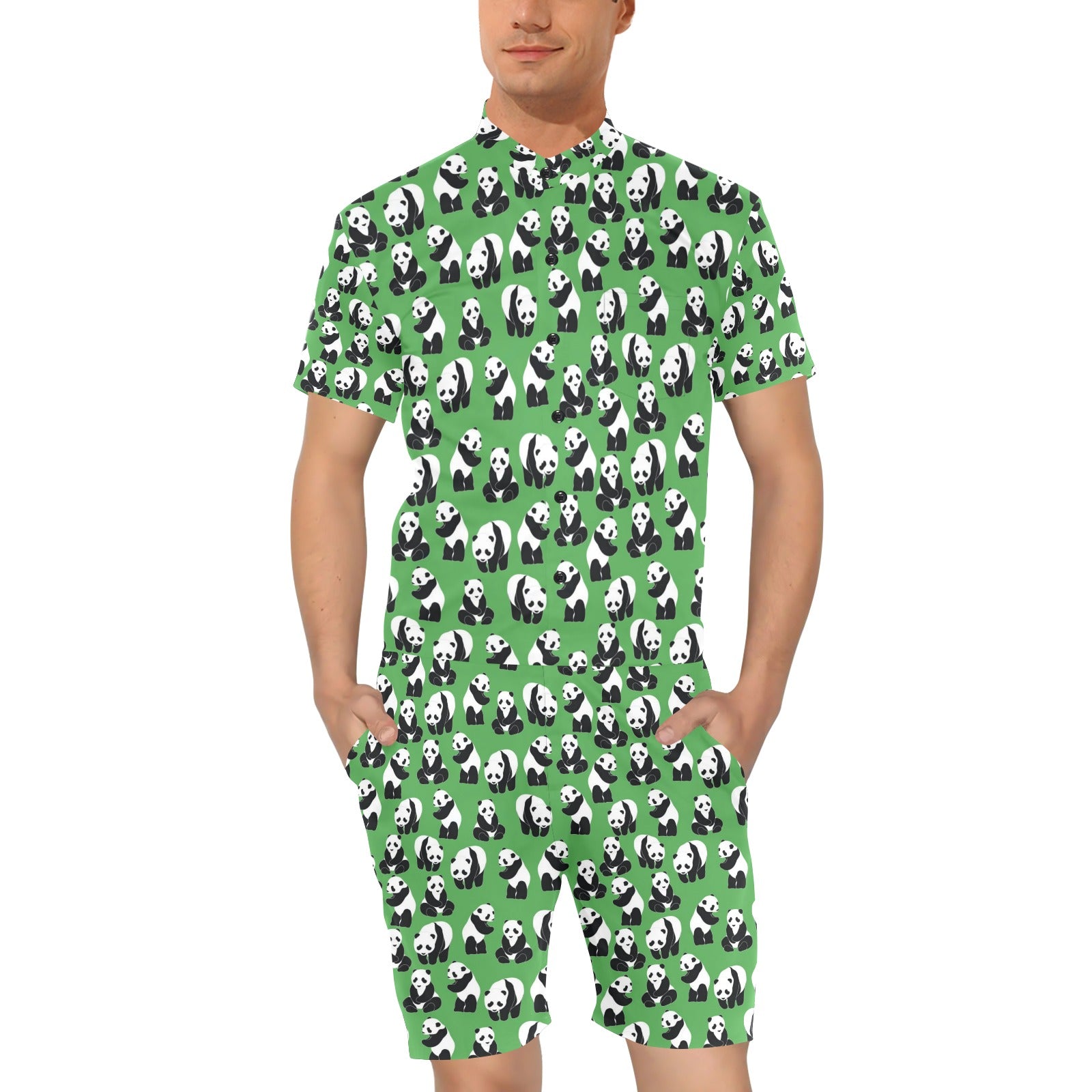 Panda Bear Pattern Themed Print Men's Romper