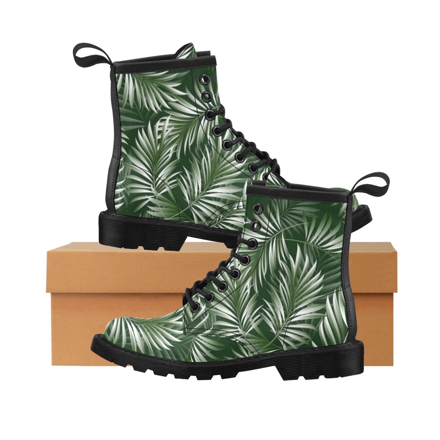 White Green Tropical Palm Leaves Women's Boots