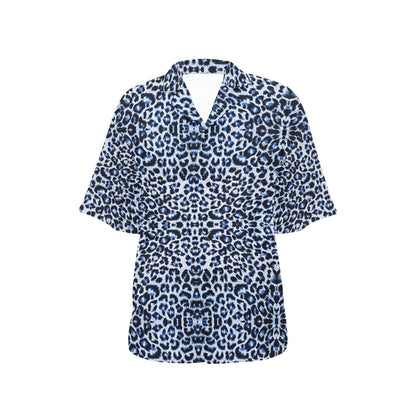 Leopard Blue Skin Print Women's Hawaiian Shirt