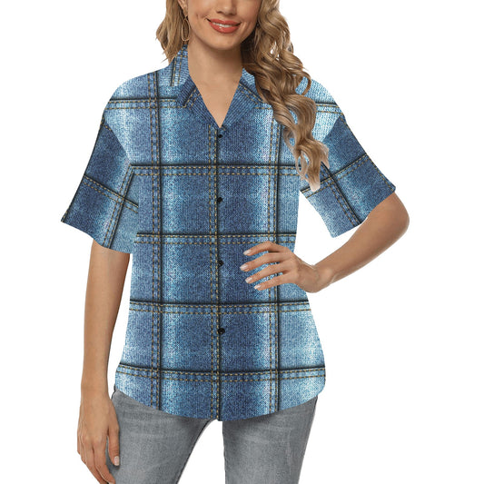 Jean Patchwork Pattern Print Design 02 Women's Hawaiian Shirt