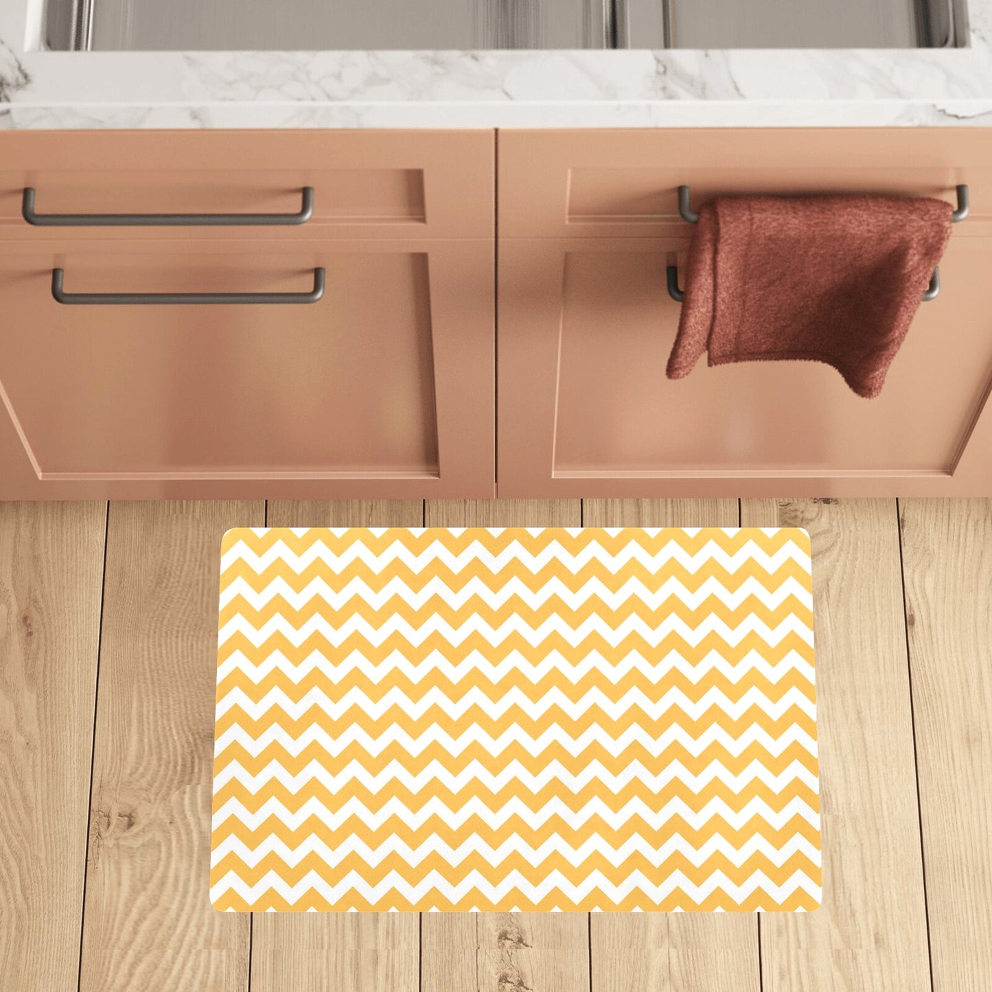 Chevron Orange Pattern Print Design 01 Kitchen Mat