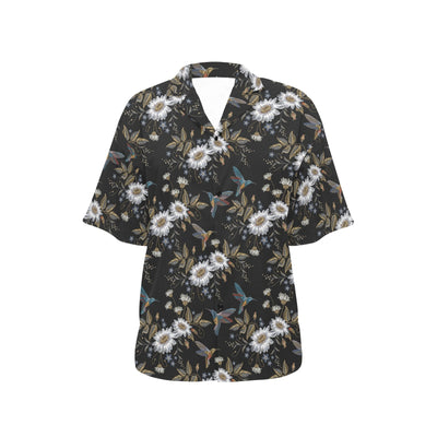 Hummingbird with Embroidery Themed Print Women's Hawaiian Shirt