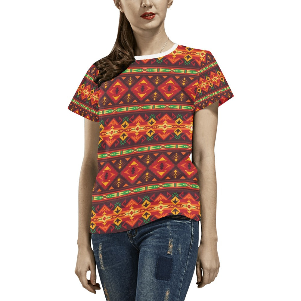 Southwest Pattern Print Design LKS309 Women's  T-shirt