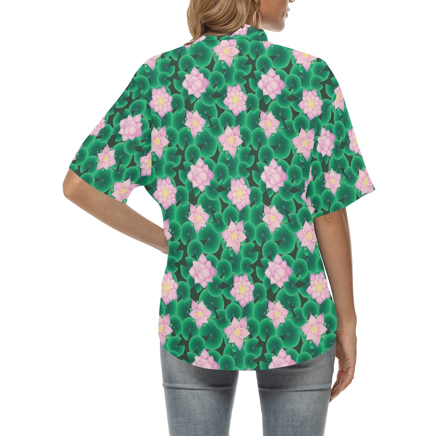 Water Lily Print Design LKS303 Women's Hawaiian Shirt