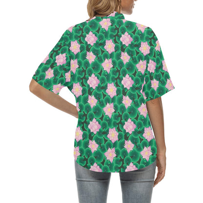 Water Lily Print Design LKS303 Women's Hawaiian Shirt