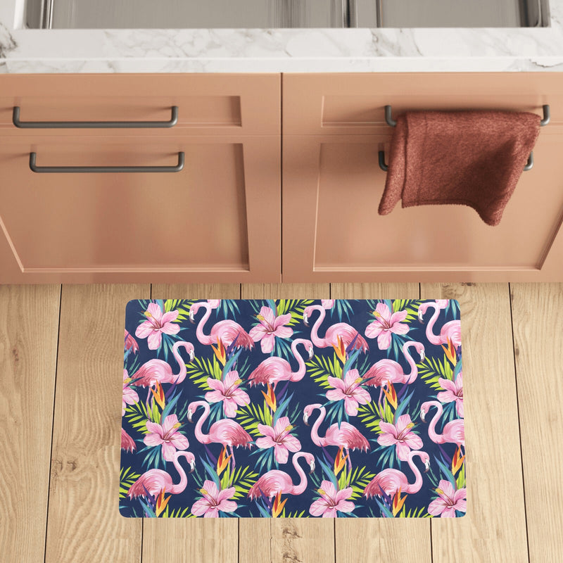 Flamingo Hibiscus Print Kitchen Mat