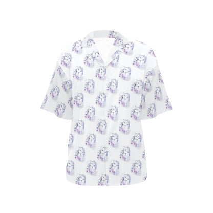 Wolf with Flower Print Design Women's Hawaiian Shirt