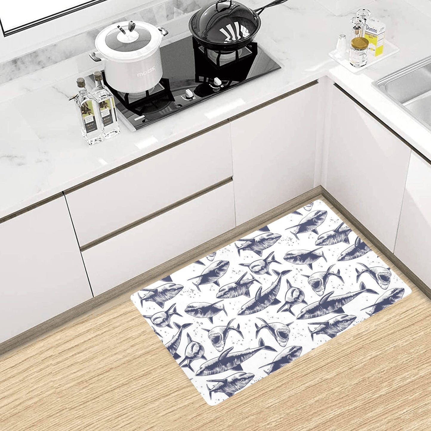 Great White Shark Pattern Print Design 02 Kitchen Mat