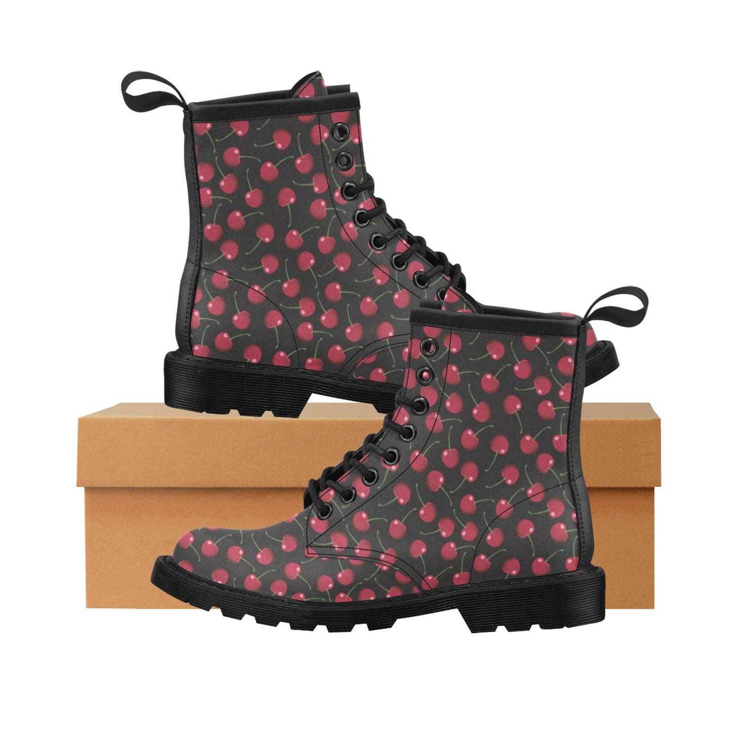 Cherry Black Background Women's Boots
