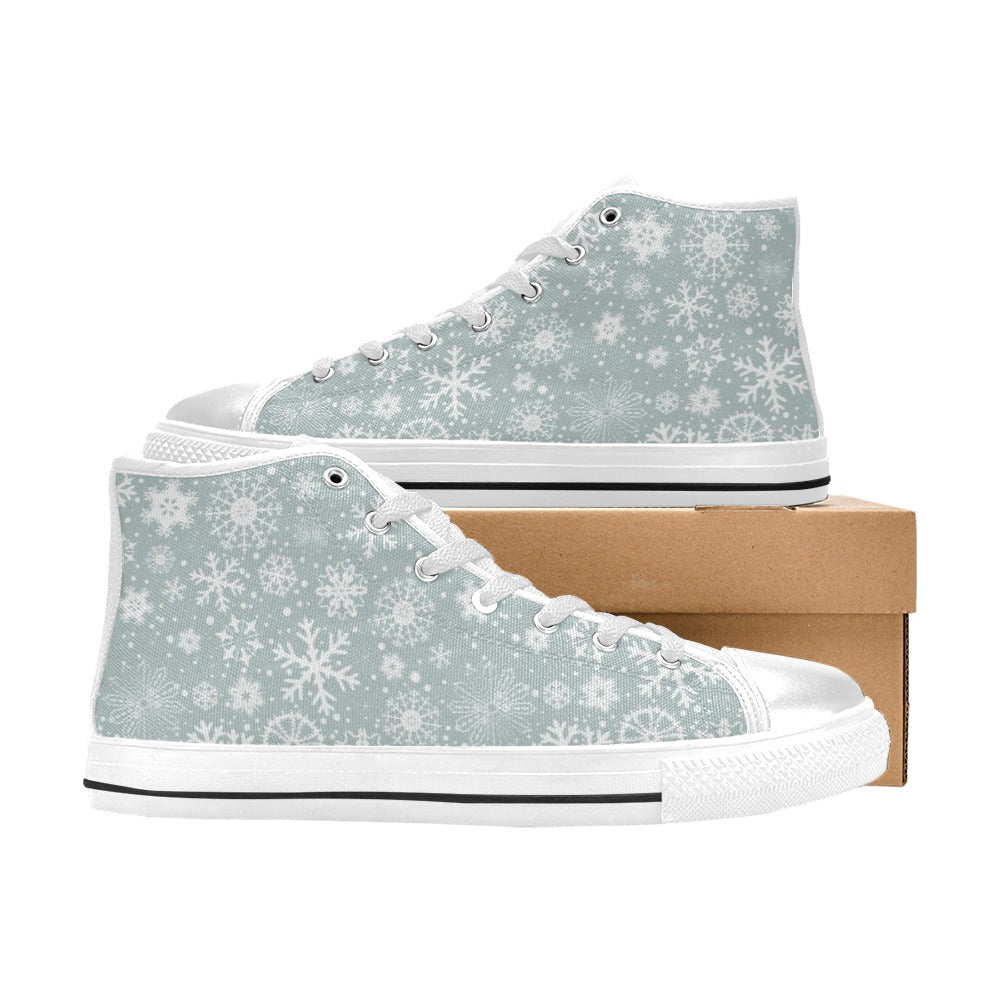 Snowflake Print Design LKS303 High Top Women's White Shoes