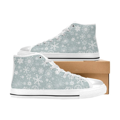 Snowflake Print Design LKS303 High Top Women's White Shoes