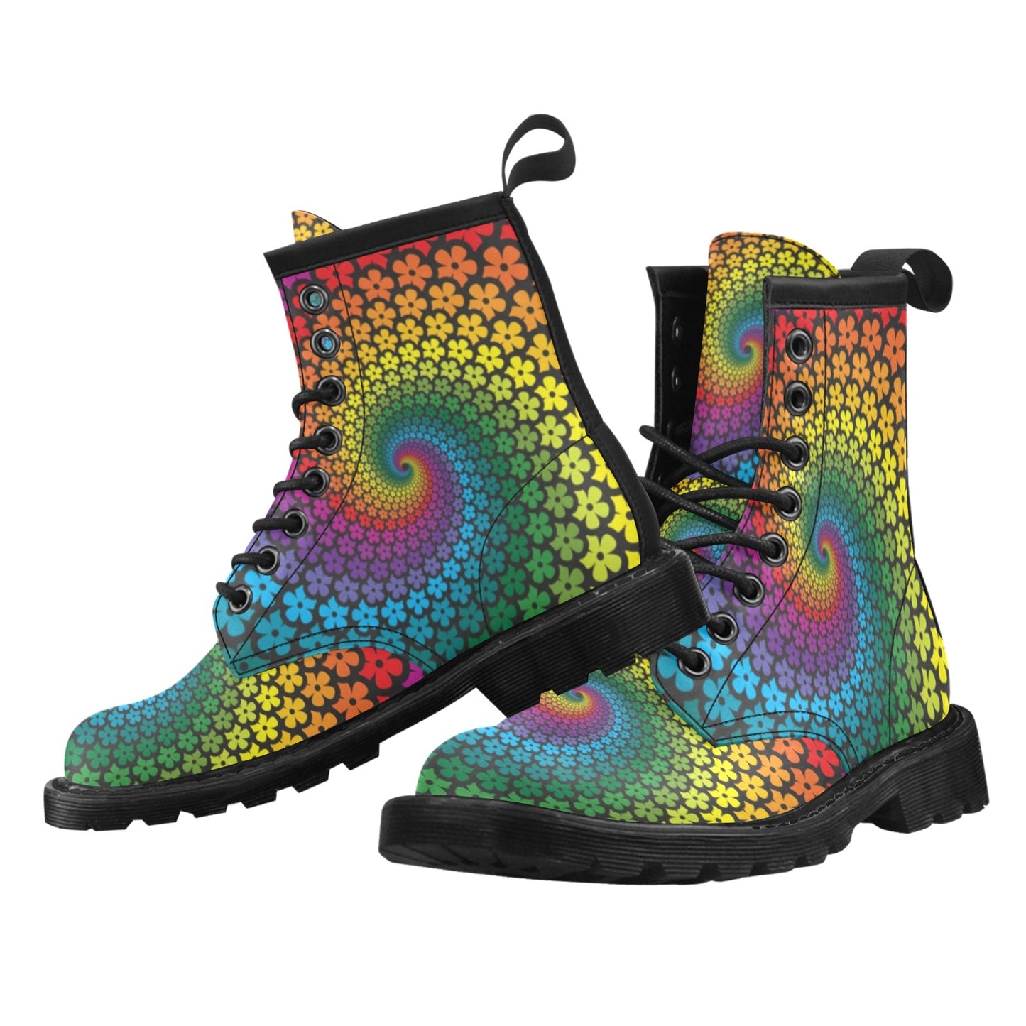 Flower Power Rainbow Spiral Print Women's Boots