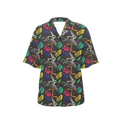 Dinosaur Skull Color Print Pattern Women's Hawaiian Shirt