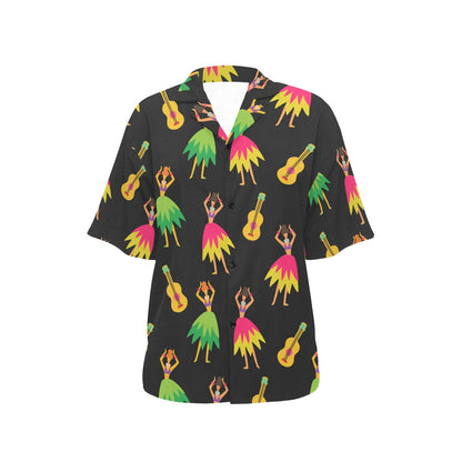 Hula Dancers Hawaiian Girl Pattern Print Design 03 Women's Hawaiian Shirt