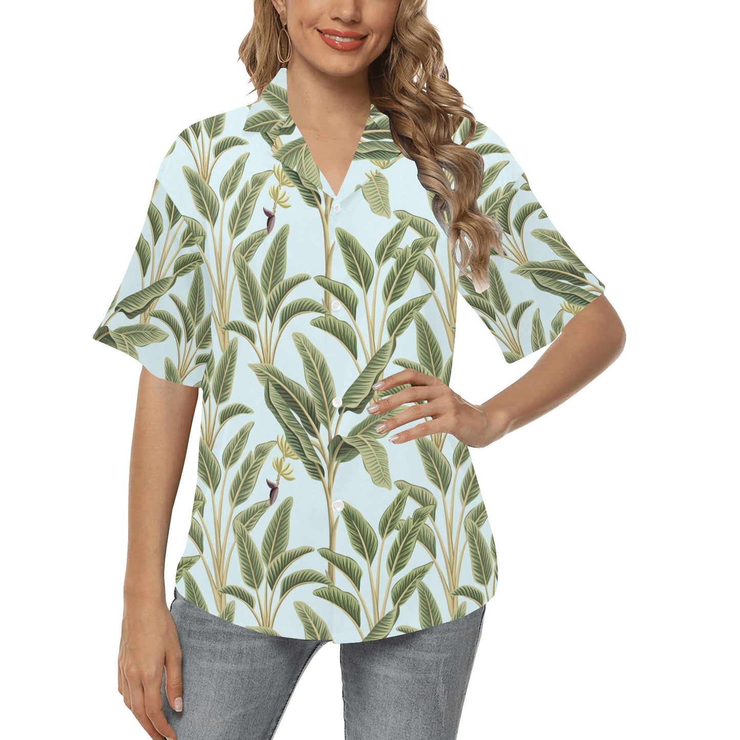 Banana Leaf Pattern Print Design BL03 Women's Hawaiian Shirt