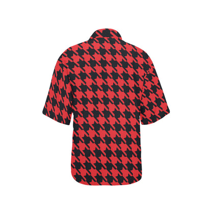 Houndstooth Red Pattern Print Design 03 Women's Hawaiian Shirt