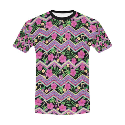 Hibiscus Pink Zigzag Line Pattern Design LKS307 Men's All Over Print T-shirt