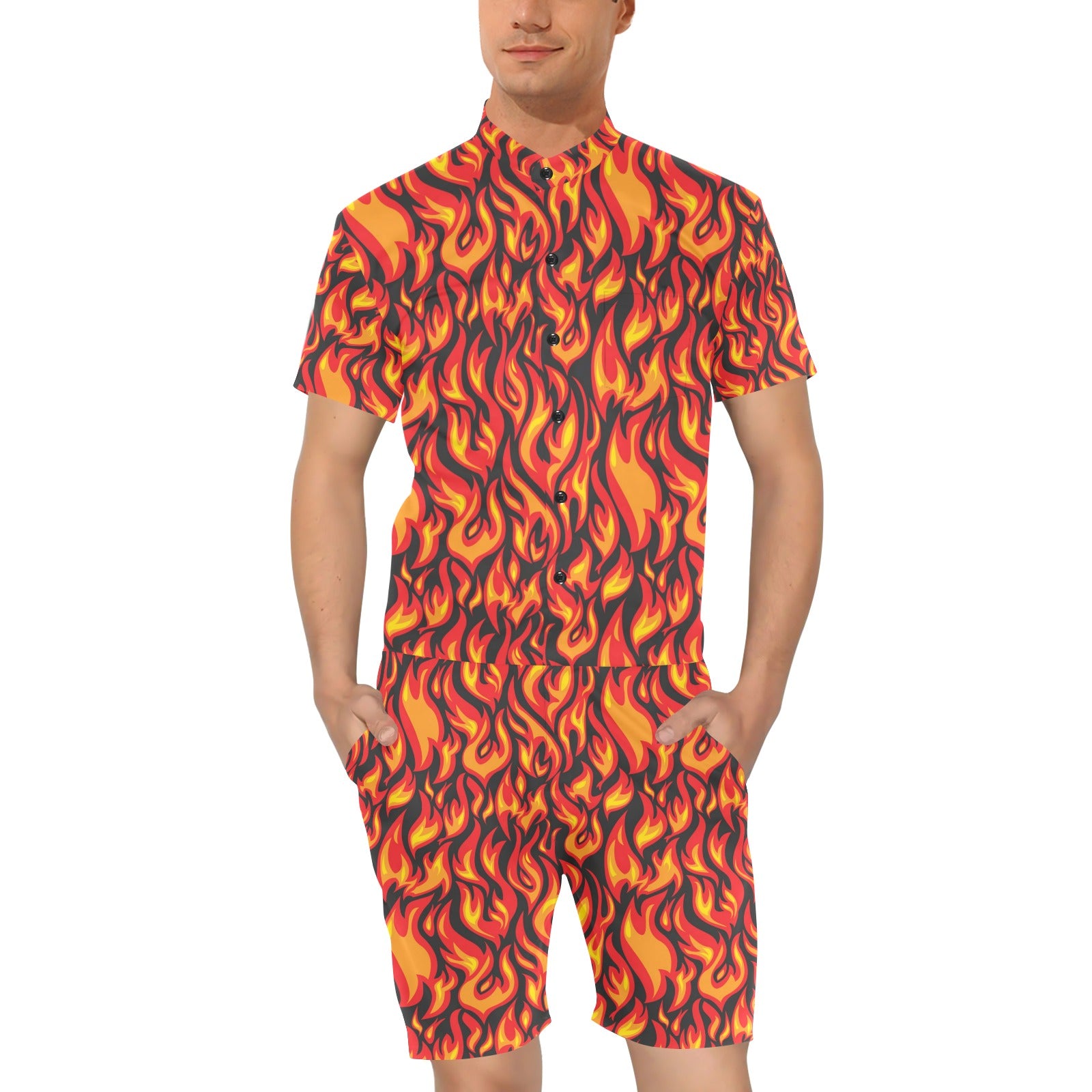 Flame Fire Print Pattern Men's Romper