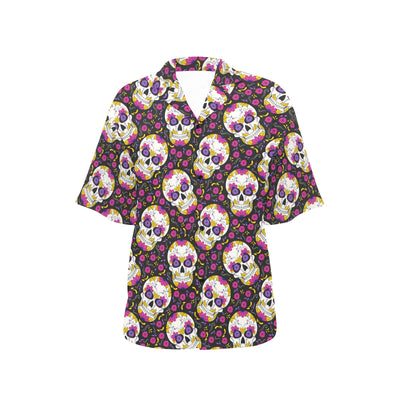 sugar skull Floral Pattern Women's Hawaiian Shirt