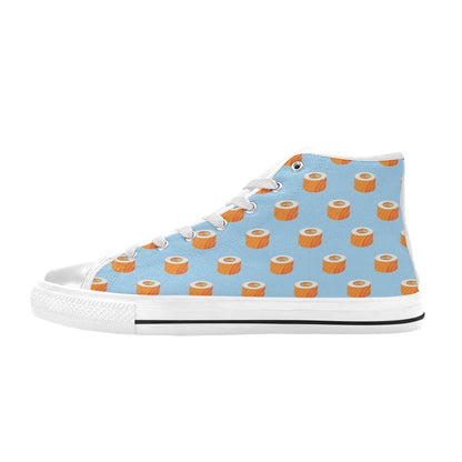Salmon Sushi Print Design LKS307 High Top Women's White Shoes
