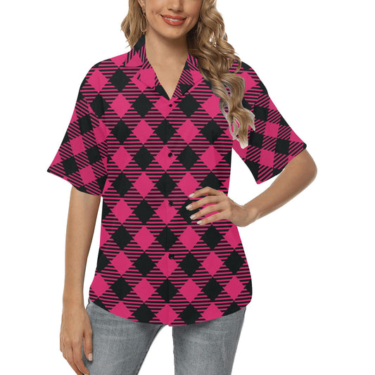 Buffalo check Pink Pattern Print Design 01 Women's Hawaiian Shirt