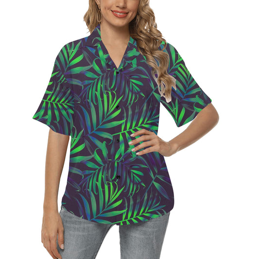 Palm Leaves Pattern Print Design PL01 Women's Hawaiian Shirt