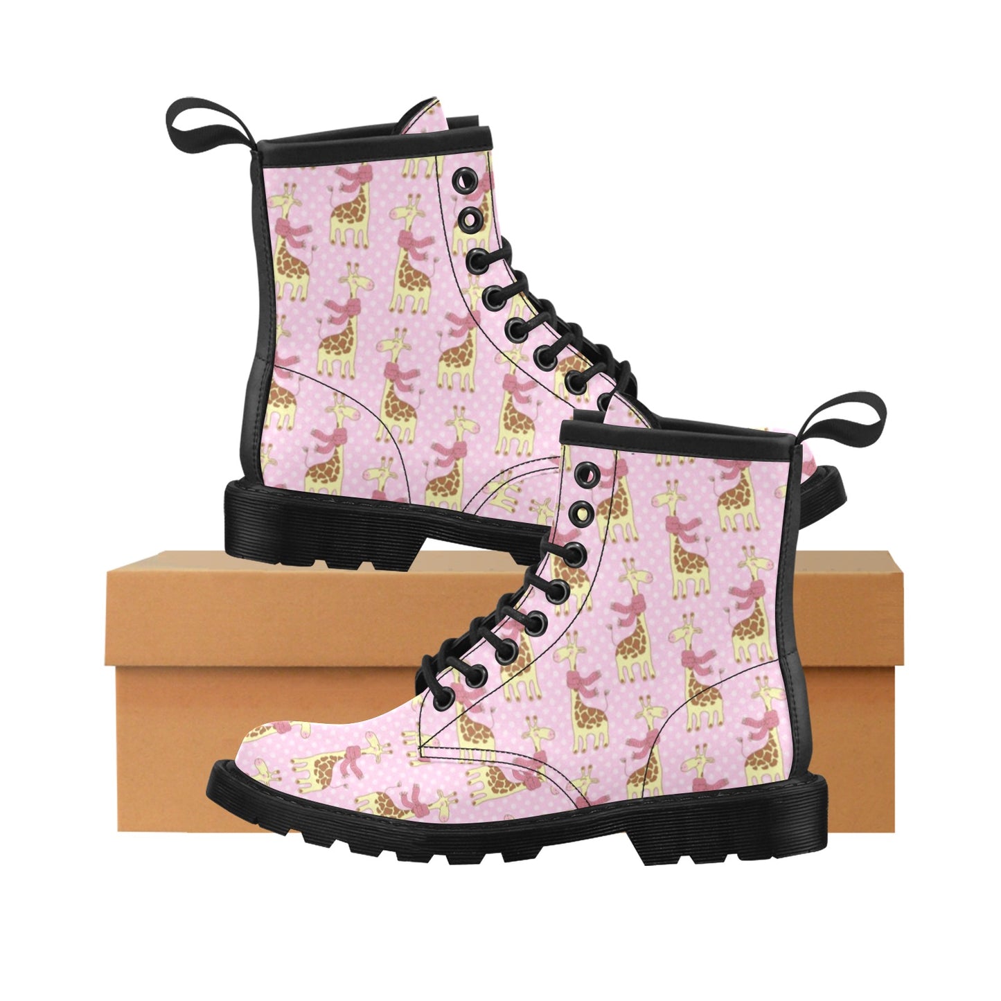 Giraffe Cute Pink Polka Dot Print Women's Boots