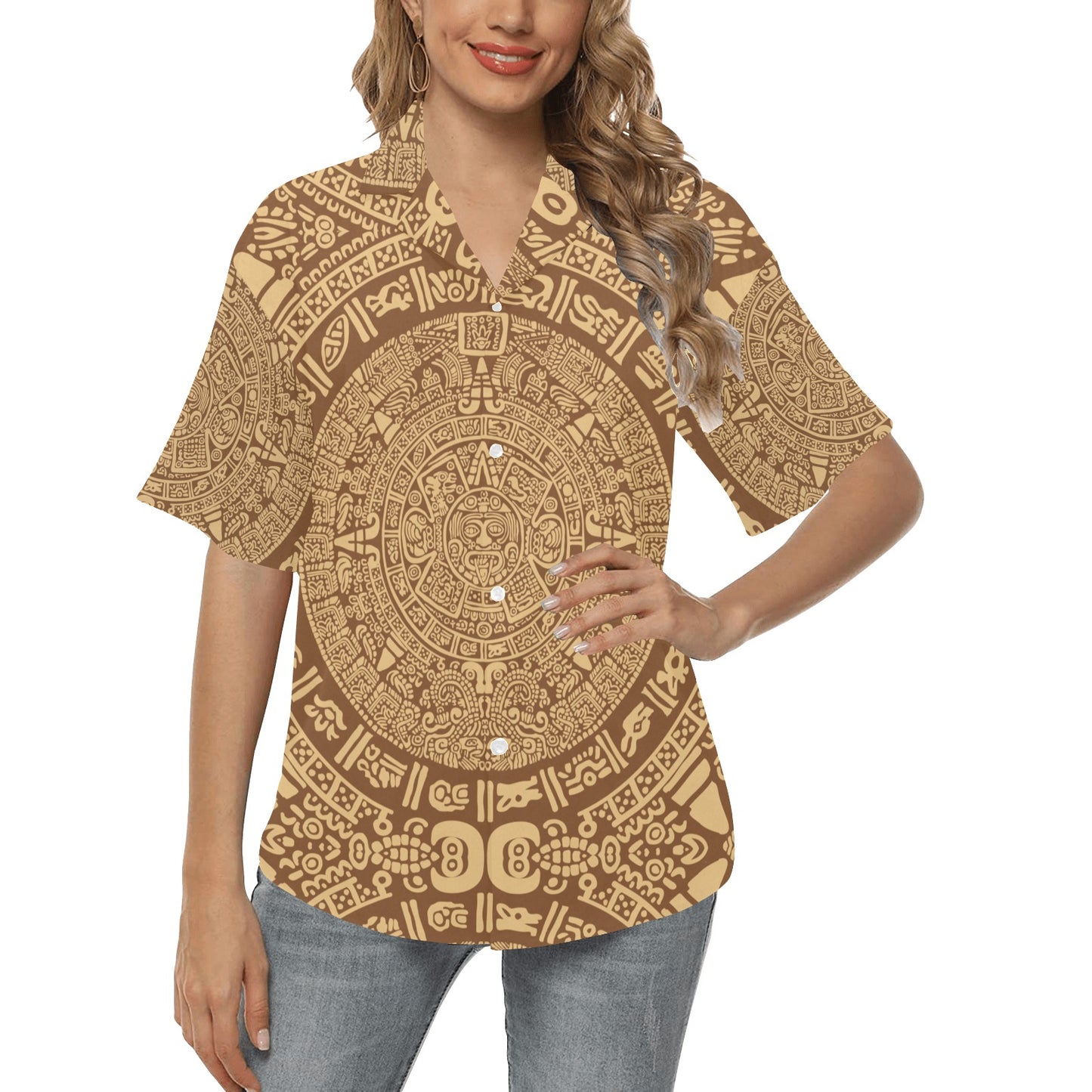 Mayan Pattern Print Design 01 Women's Hawaiian Shirt