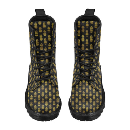 Pineapple Gold Tribal Style Print Women's Boots