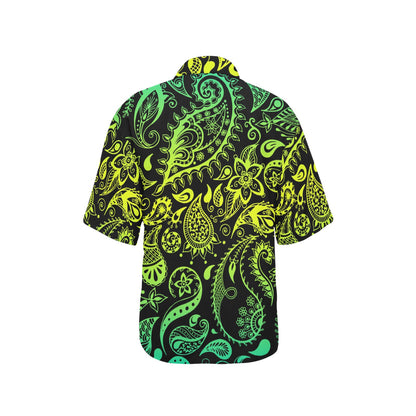Paisley Green Design Print Women's Hawaiian Shirt