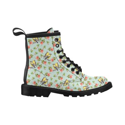 Bird with Red Flower Print Pattern Women's Boots