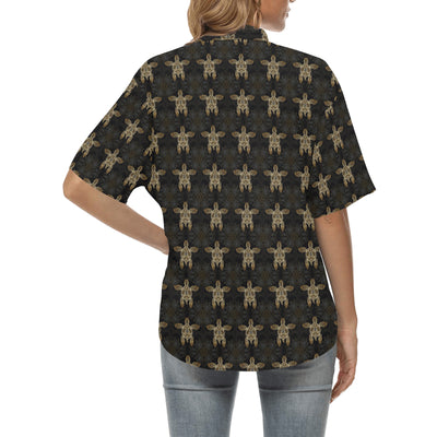 Gold Tribal Turtle Polynesian Design Women's Hawaiian Shirt