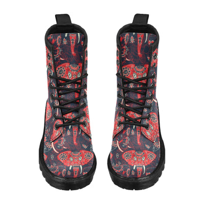 Red Indian Elephant Pattern Women's Boots