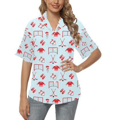 Hockey Red Equipment Print Design LKS305 Women's Hawaiian Shirt