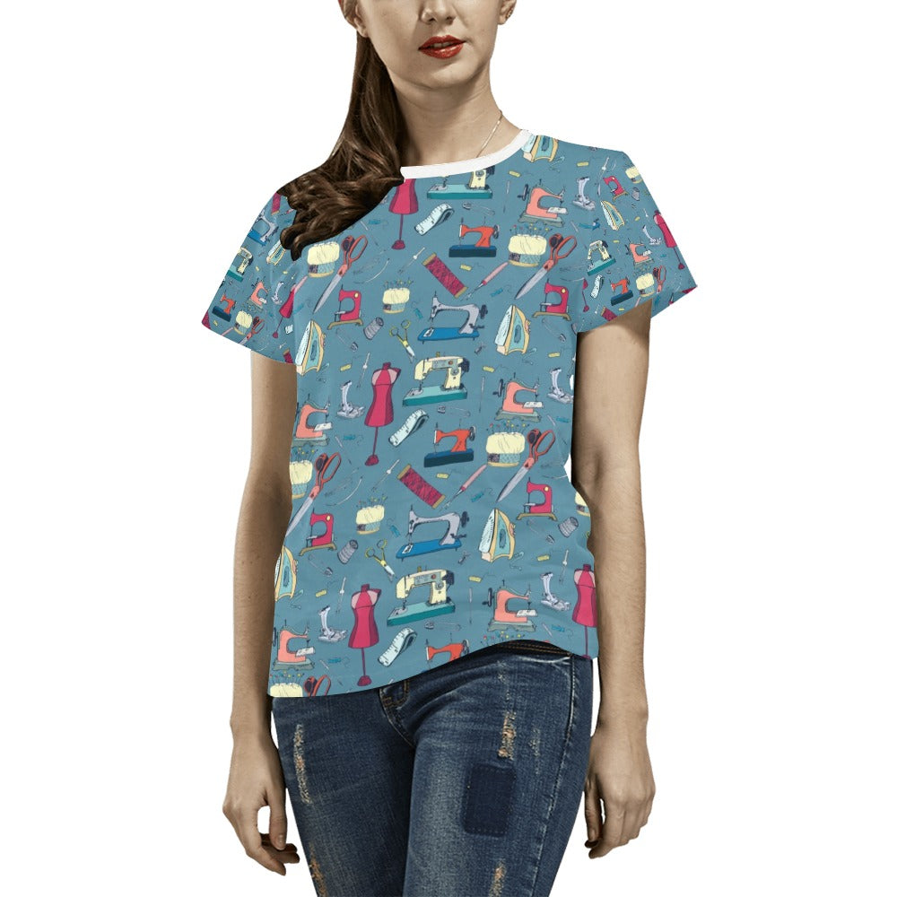 Sewing Equipment Print Design LKS301 Women's  T-shirt
