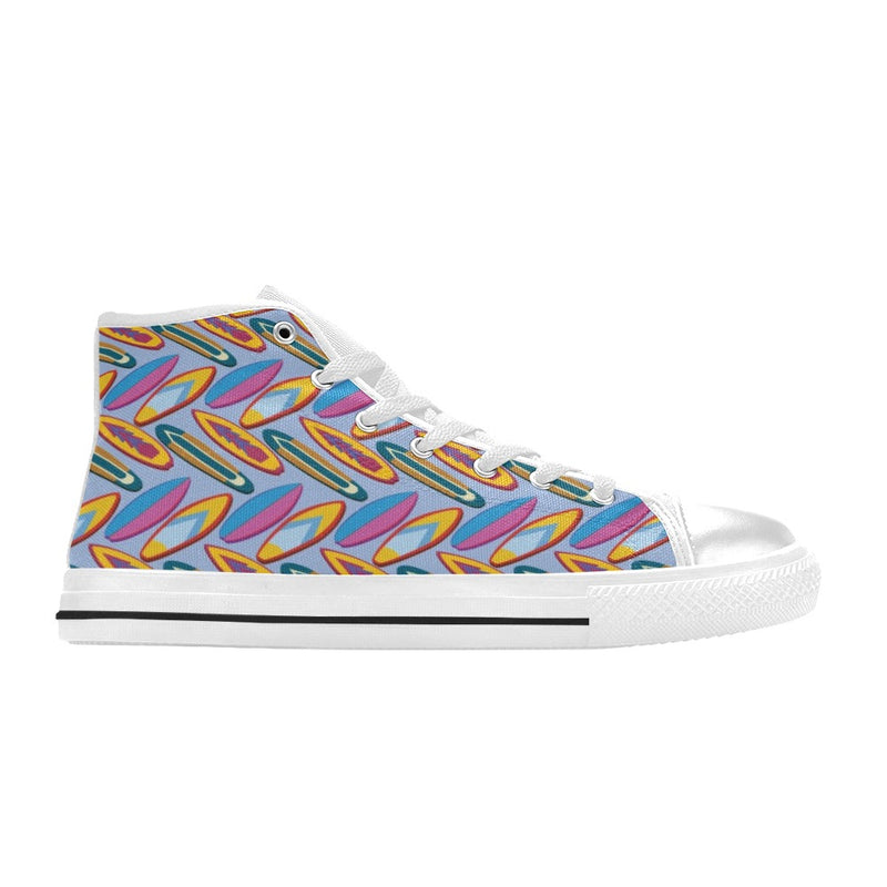 Surfboard Pattern Print Design LKS303 High Top Women's White Shoes