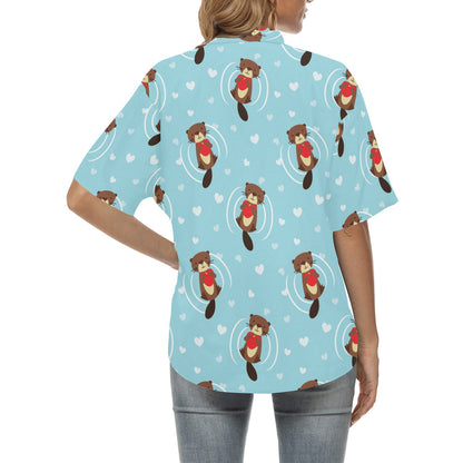 Sea Otter Cute Pattern Print Design 04 Women's Hawaiian Shirt