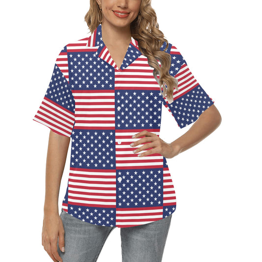 Patriotic US Flag Pattern Print Design A03 Women's Hawaiian Shirt