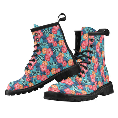 Red Hibiscus Pattern Print Design HB02 Women's Boots