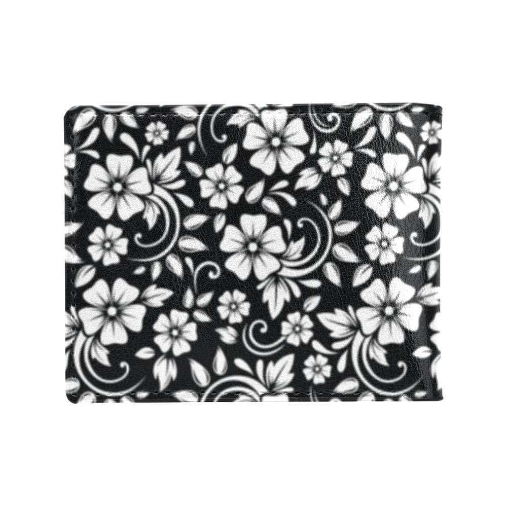 Floral Black White Themed Print Men's ID Card Wallet