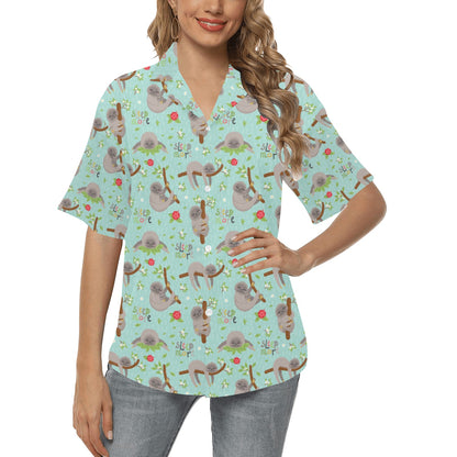 Sloth Print Design LKS305 Women's Hawaiian Shirt