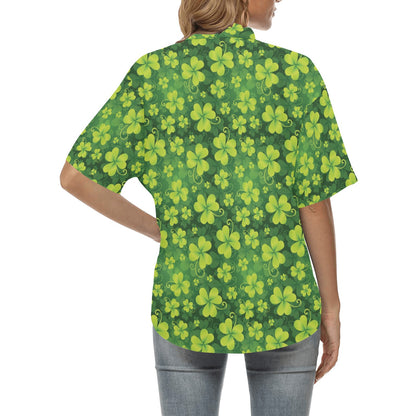 Shamrock Clover Print Women's Hawaiian Shirt