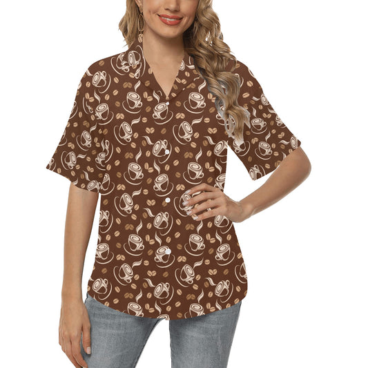 Coffee Pattern Print Design 03 Women's Hawaiian Shirt