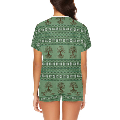 Tree Of Life Knit Style Print Design LKS301 Women's Short Pajama Set