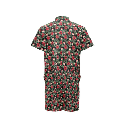 Flower Hawaiian Red Hibiscus Design Print Men's Romper