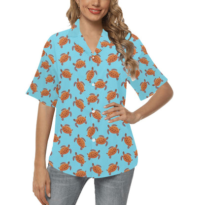 Brow Sea Turtle Print Pattern Women's Hawaiian Shirt